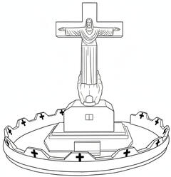 Black line drawing of Christ on the Cross on top of Mount Cristo Rey in Sunland Park, New Mexico, next to El Paso, Texas.